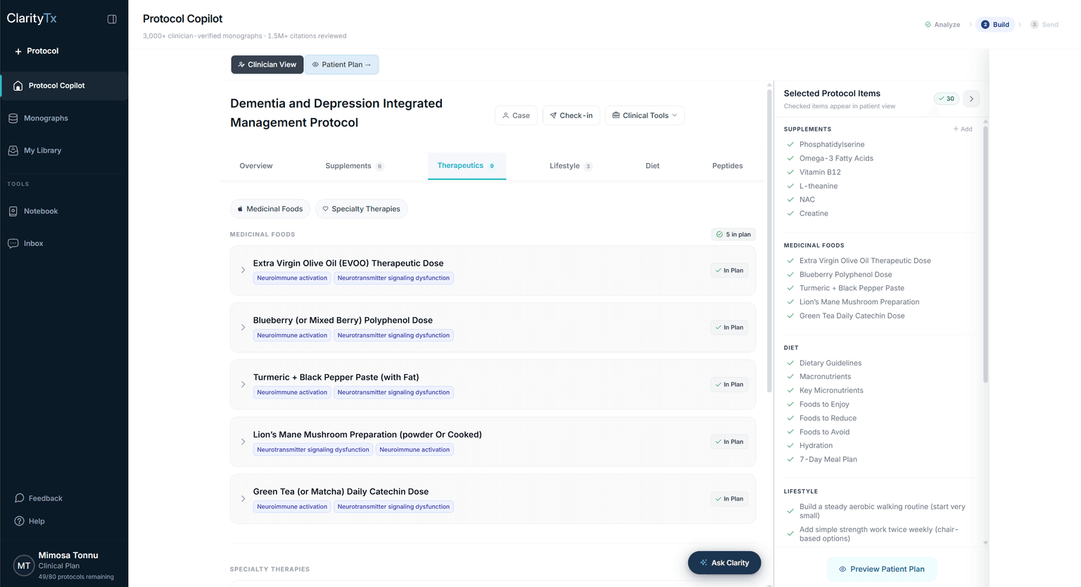 Therapeutic foods and lifestyle recommendations