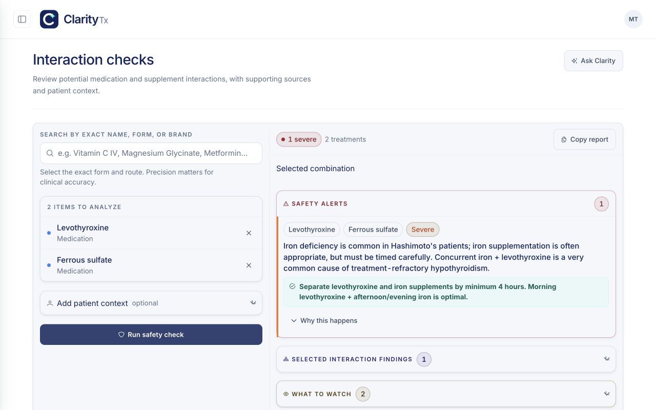 Actual Clarity safety & interactions product screen